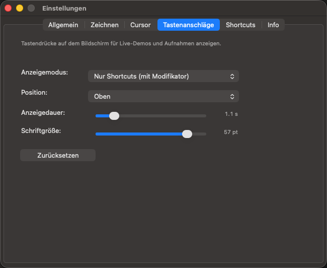 Annotify-Einstellungen — Registerkarte Tastenanschläge