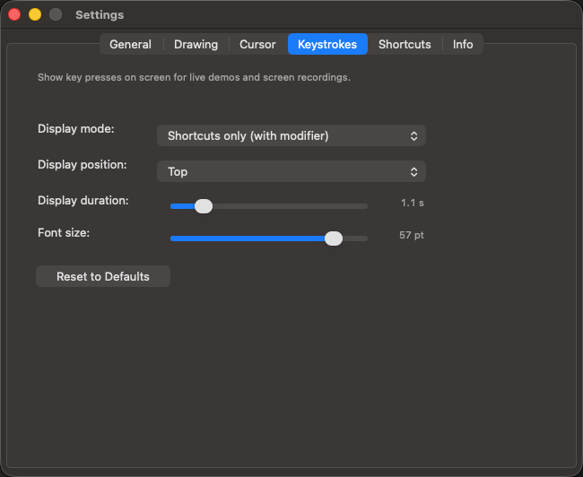 Annotify Settings window — Keystrokes tab