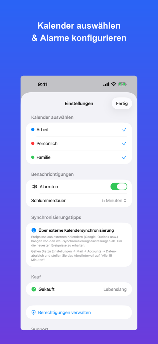CalSync Alert — Einstellungen