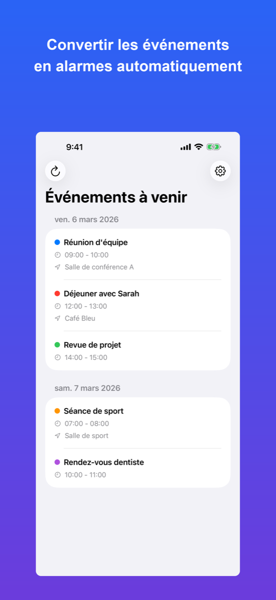 CalSync Alert — événements à venir