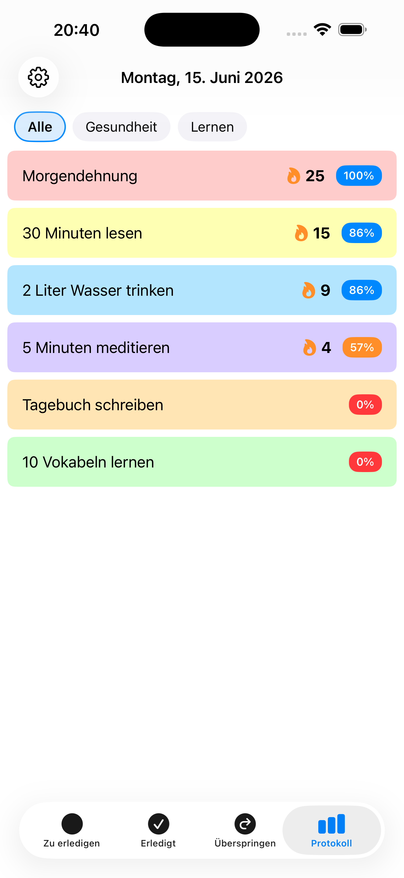 Habiting — Erfüllungsquote der Gewohnheiten