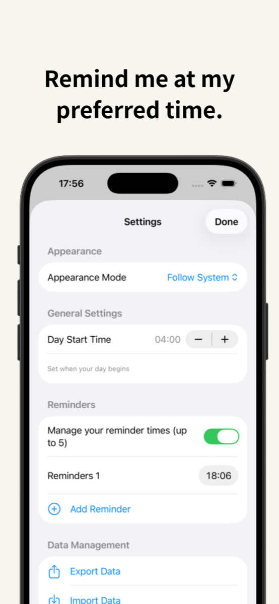 Habiting — reminders and settings
