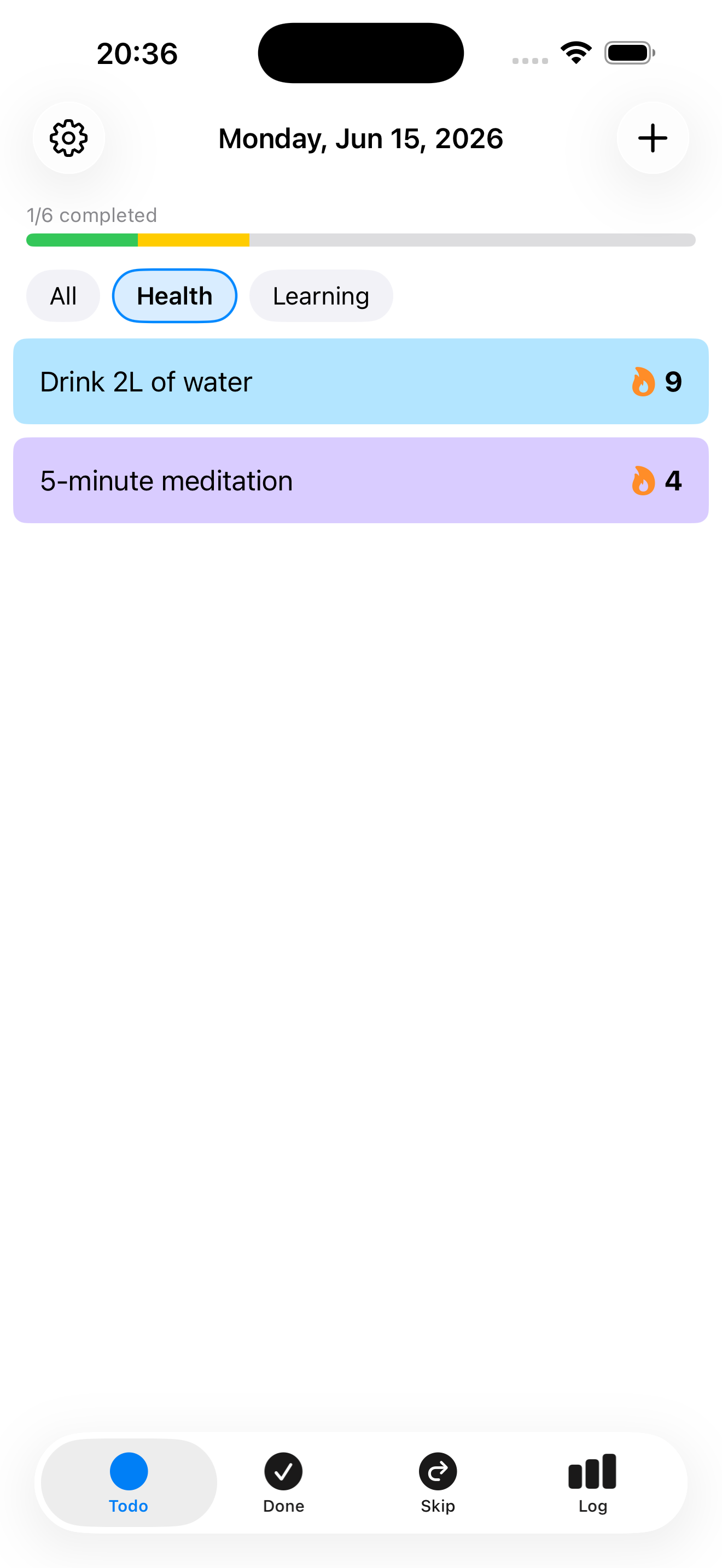Habiting — filter habits by category