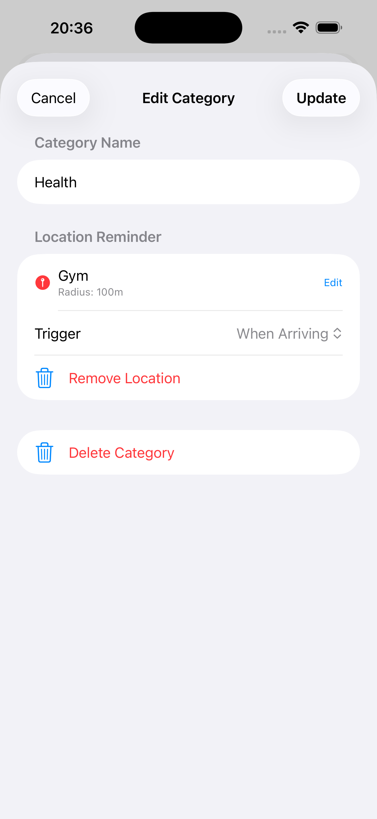 Habiting — location-based reminder