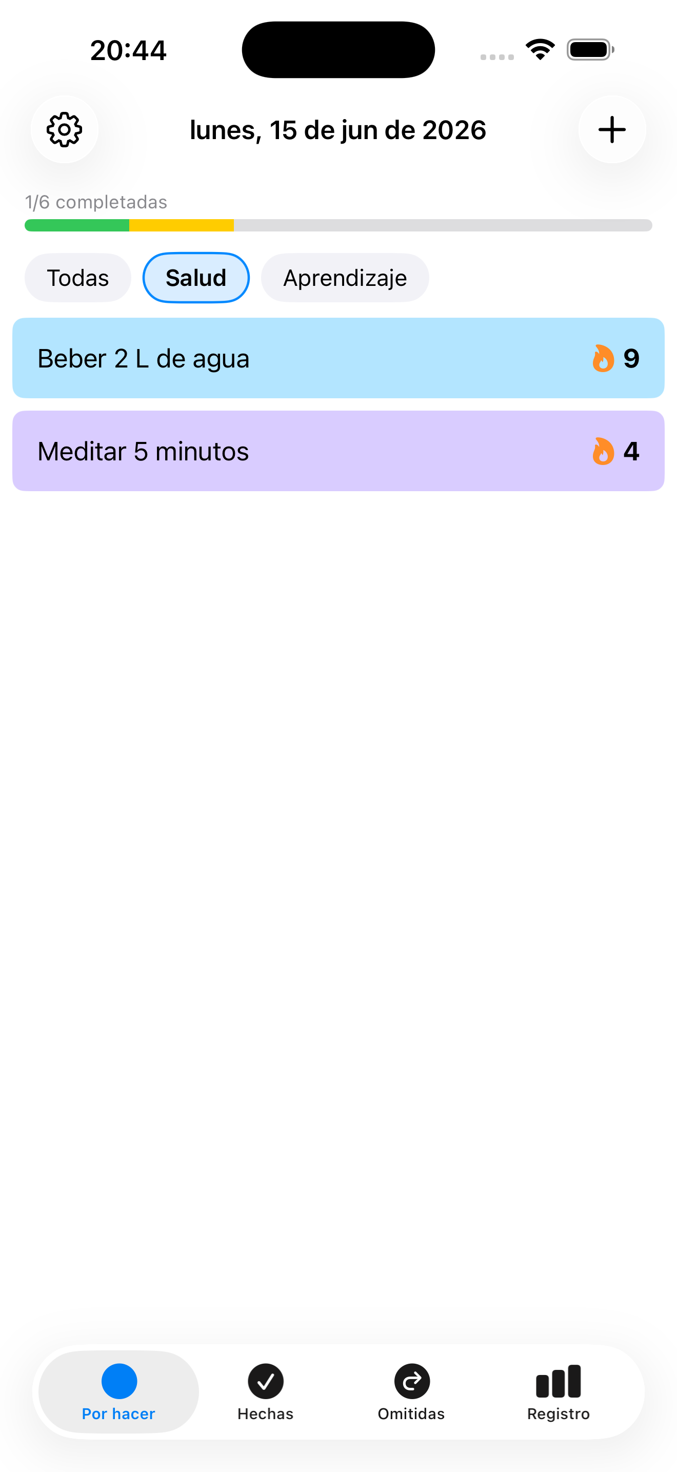 Habiting — filtrar hábitos por categoría