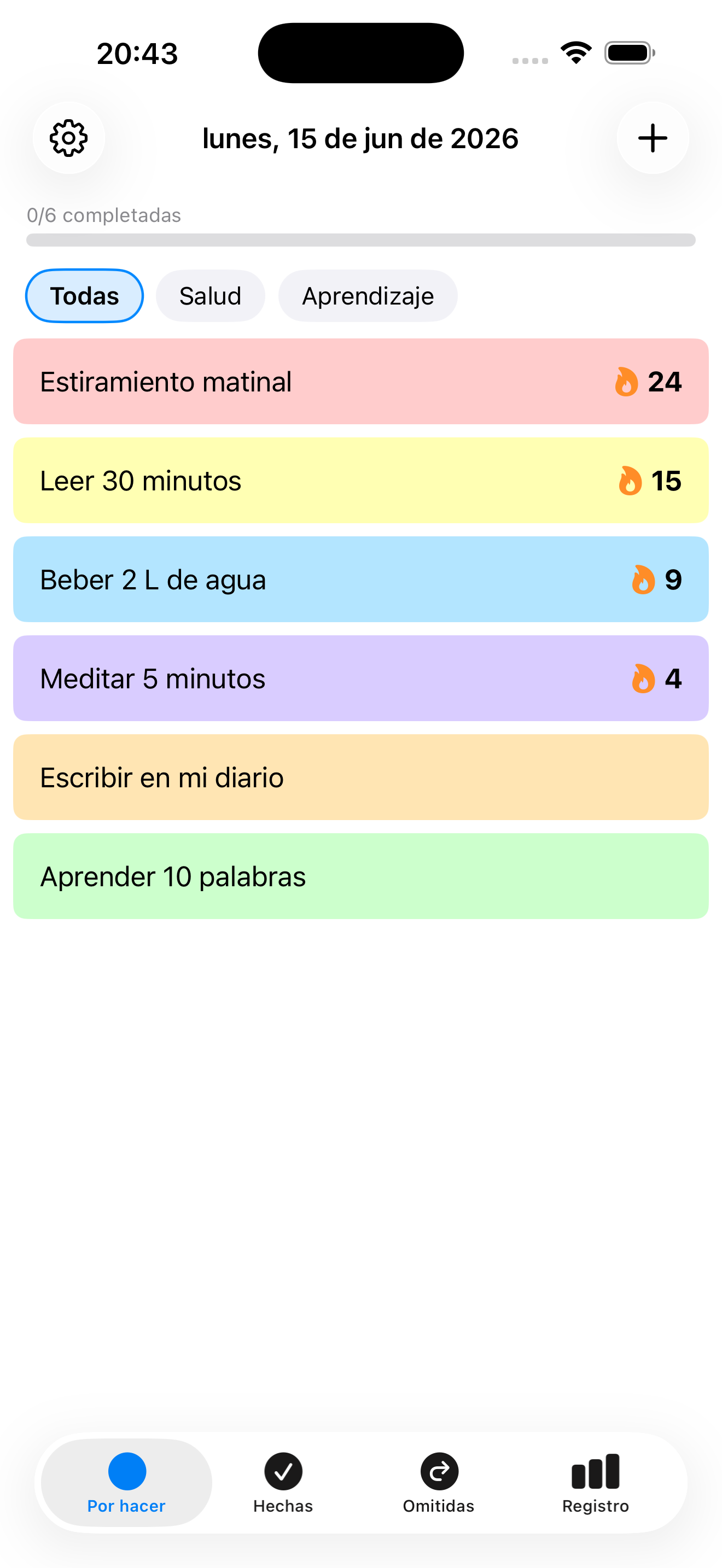 Habiting — lista diaria de hábitos