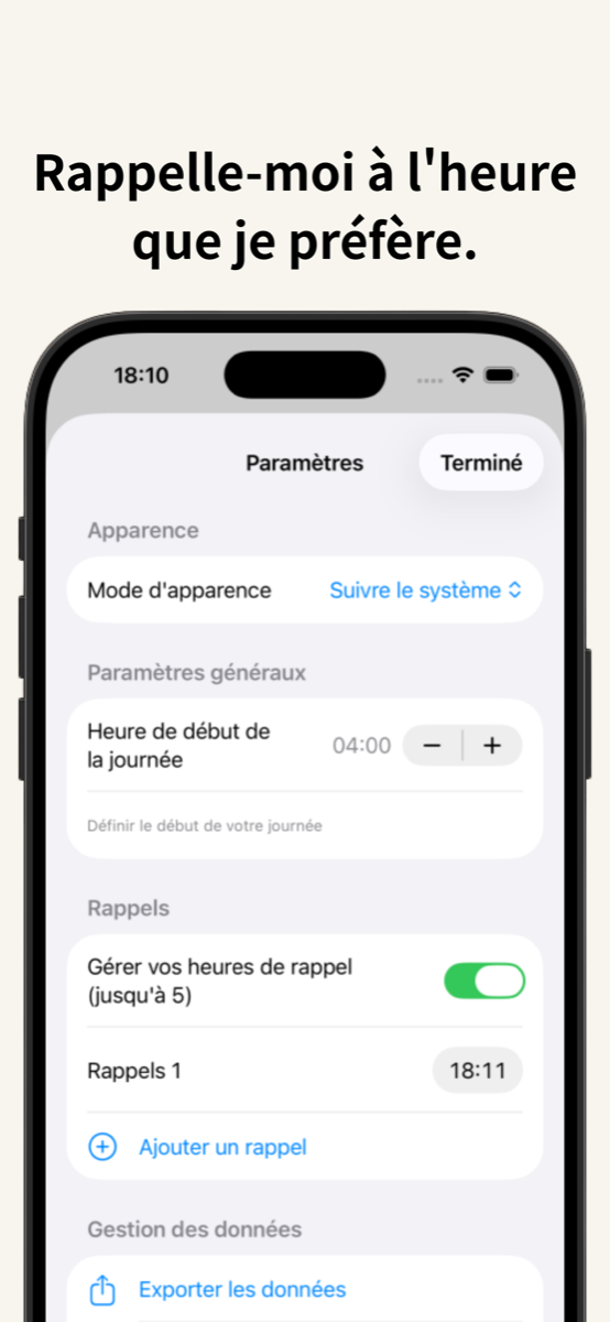 Habiting — rappels et réglages