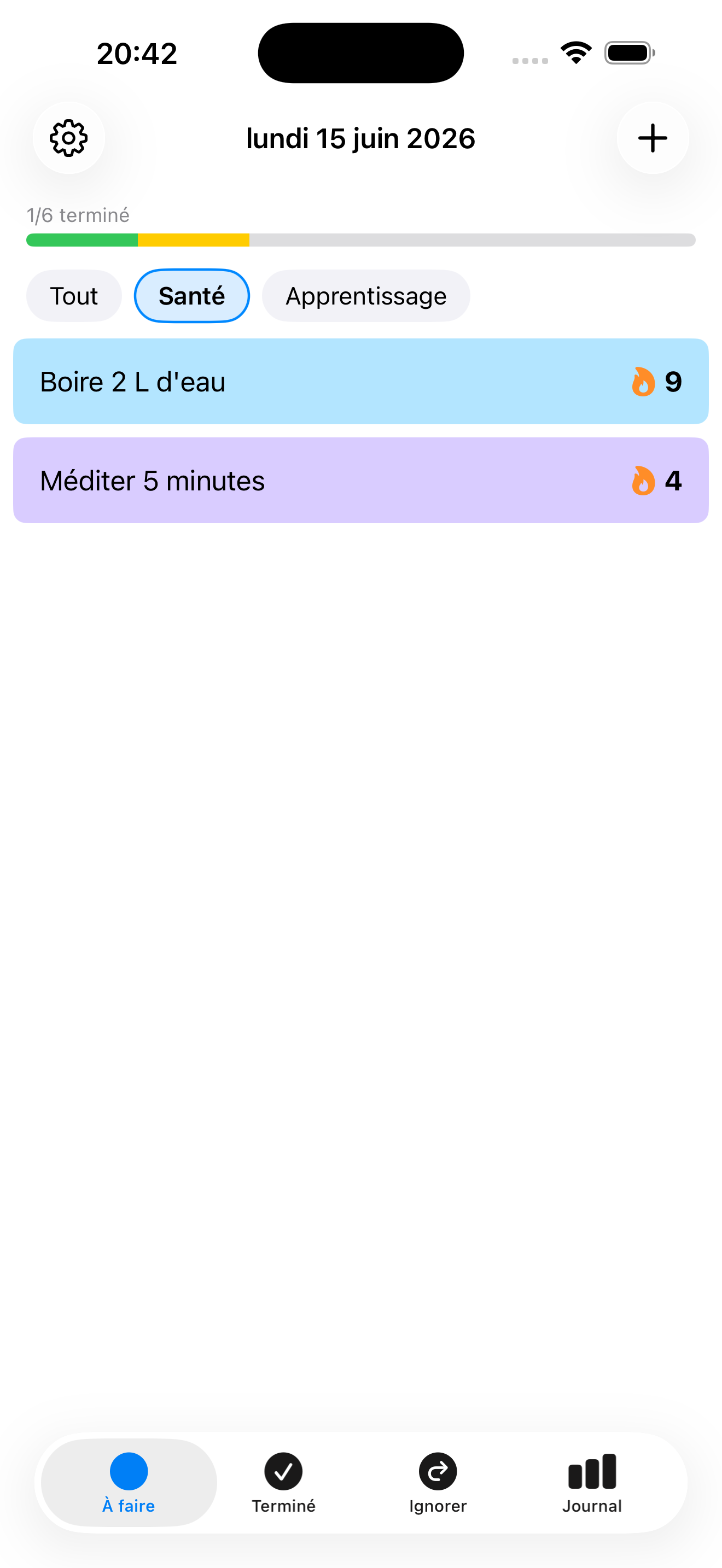 Habiting — filtrer les habitudes par catégorie