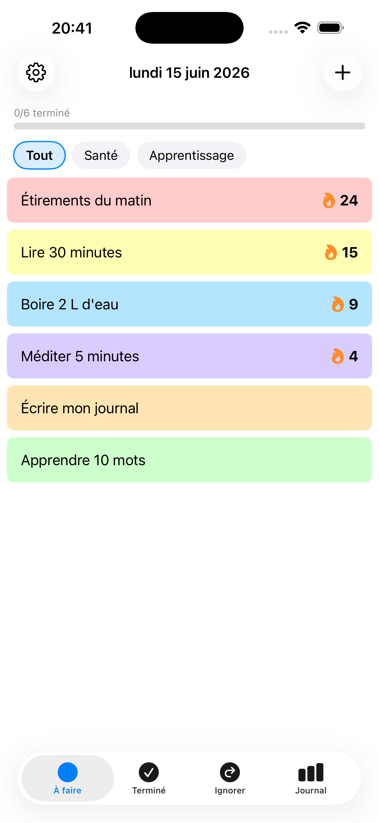 Habiting — liste quotidienne des habitudes