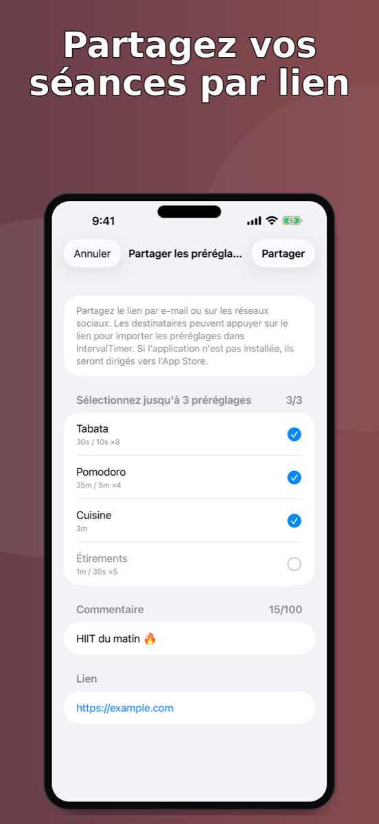 IntervalTimer Duo — partage de préréglage