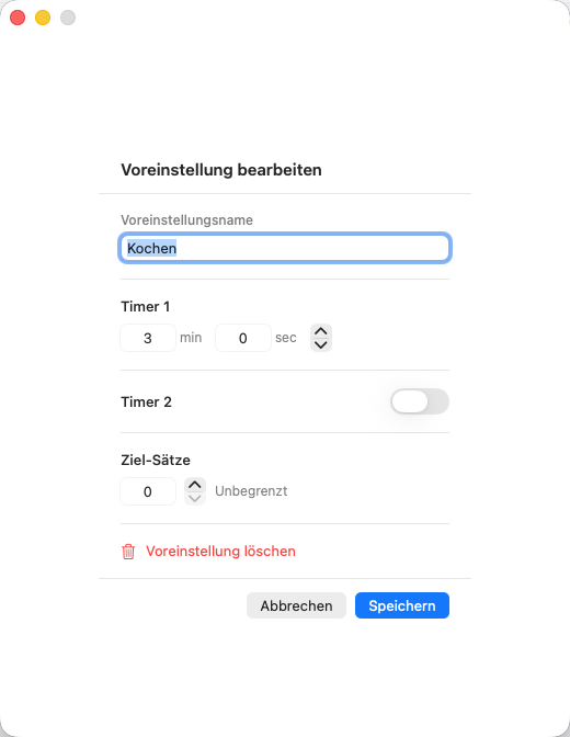 IntervalTimer Duo für Mac — Preset-Bearbeitung