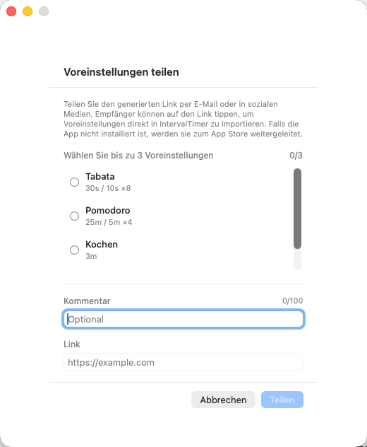 IntervalTimer Duo für Mac — Preset-Freigabe
