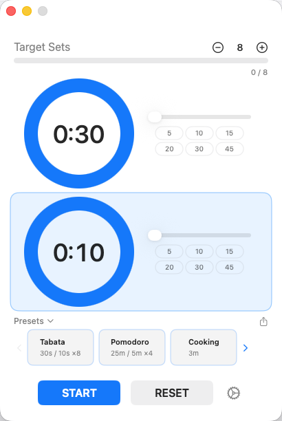 IntervalTimer Duo for Mac — main window