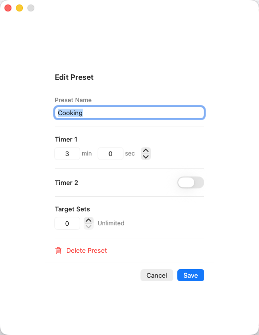 IntervalTimer Duo for Mac — preset editing
