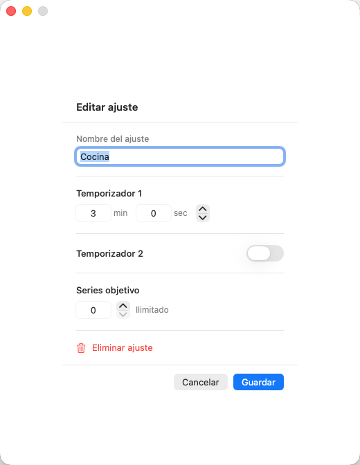 IntervalTimer Duo para Mac — edición de preajuste