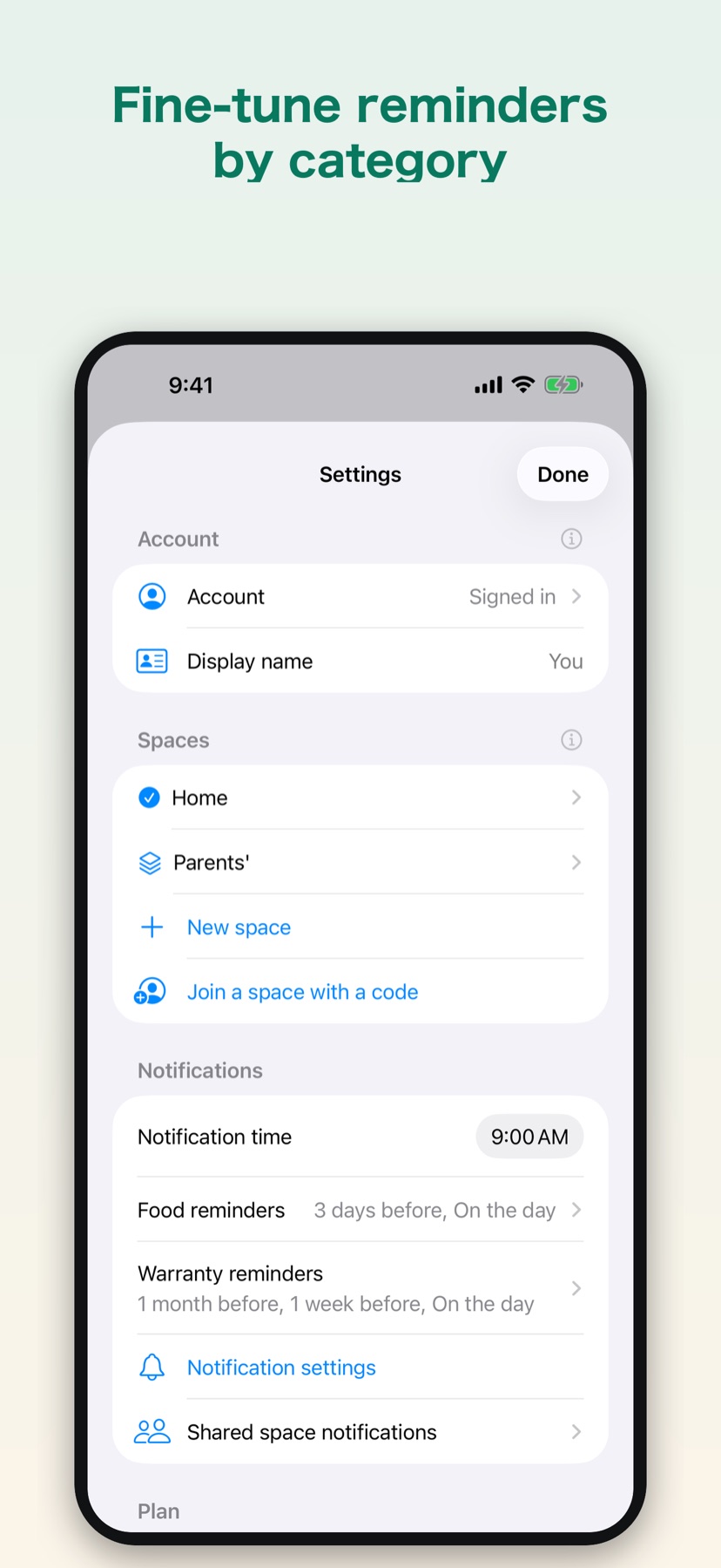 KeepBy — categories and settings