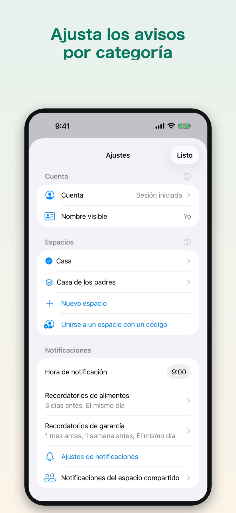 KeepBy — categories and settings