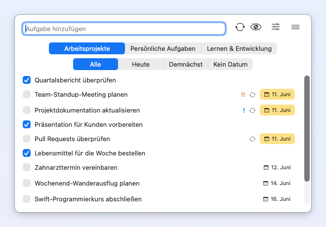 Taskin — Aufgabenliste in der Menüleiste