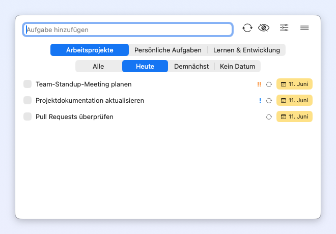 Taskin — Heute-Filter mit Prioritäten