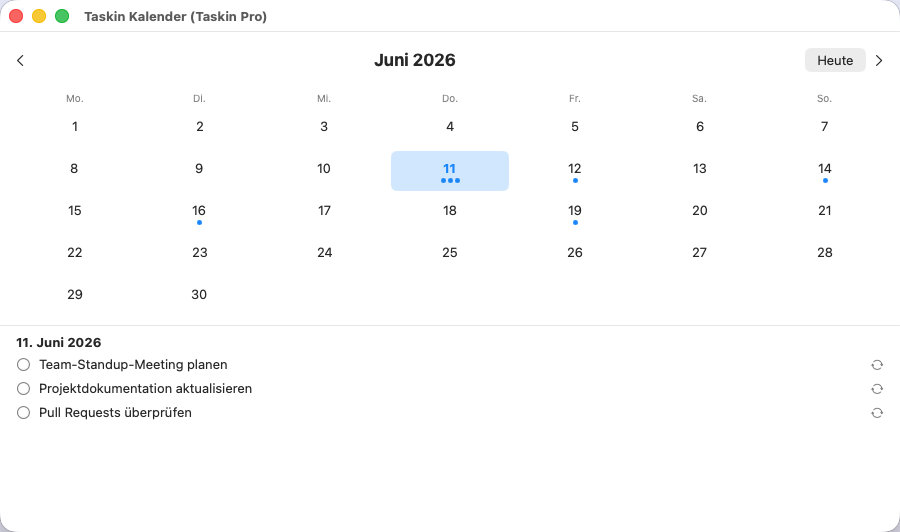Taskin — Kalender-Monatsansicht