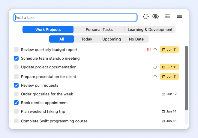 Taskin — task list in the menu bar