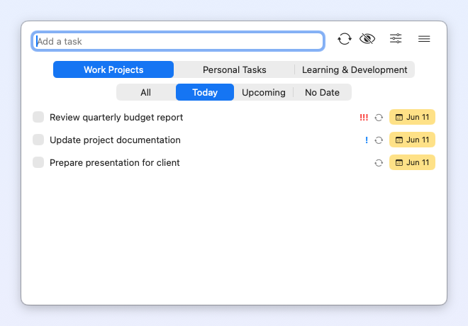 Taskin — Today filter with priorities