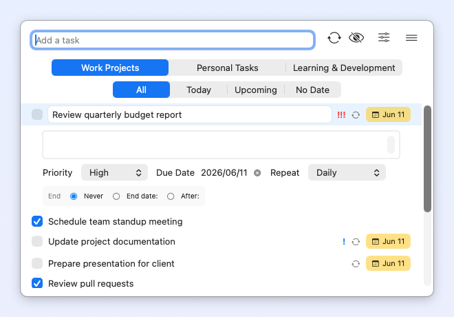 Taskin — recurring task settings