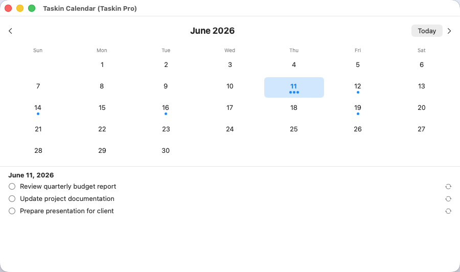 Taskin — calendar month view
