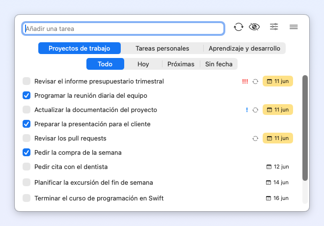 Taskin — lista de tareas en la barra de menús
