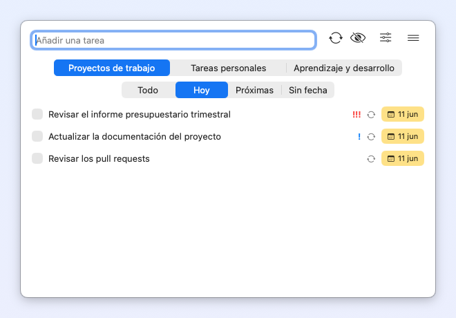 Taskin — filtro Hoy con prioridades