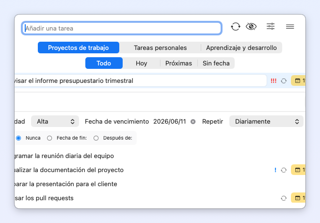 Taskin — ajustes de tarea recurrente
