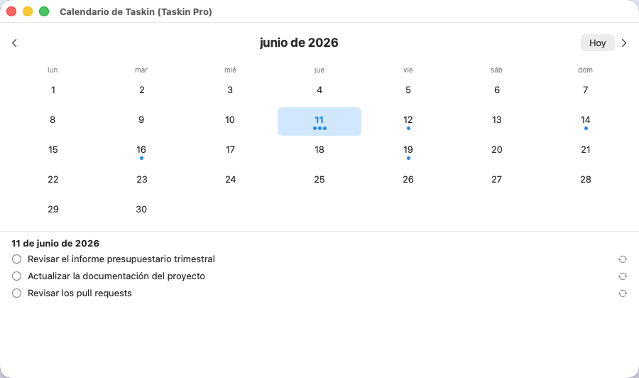 Taskin — vista de calendario mensual