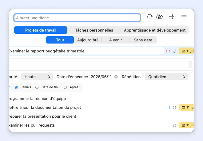 Taskin — réglages de tâche récurrente